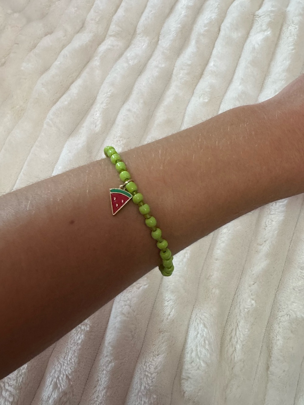Handmade Glass Bead Green Adjustable Bracelet with Watermelon Charm